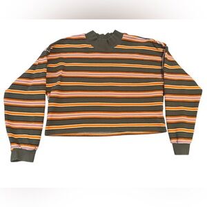 Crop Top Long Sleeves Striped Vintage Look Sweater